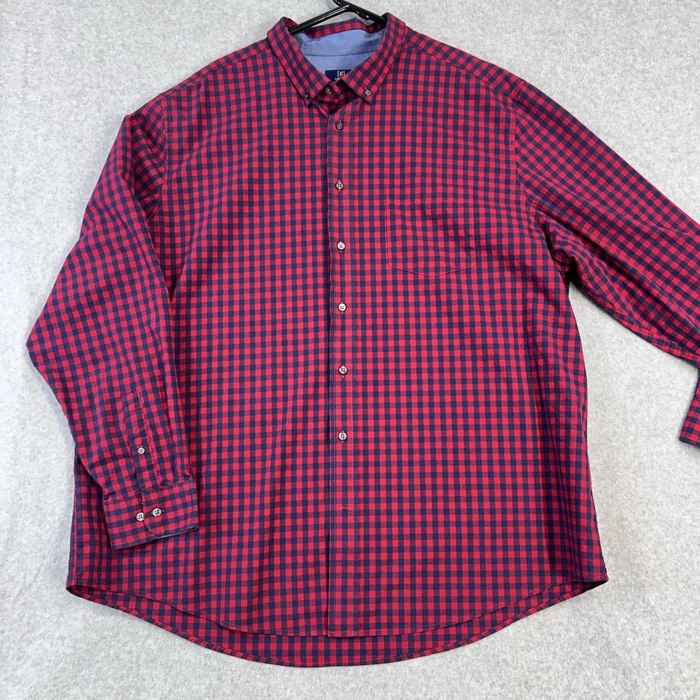 George Mens 3XL Classic Fit Red Blue Gingham Plaid Button Down Casual Shirt